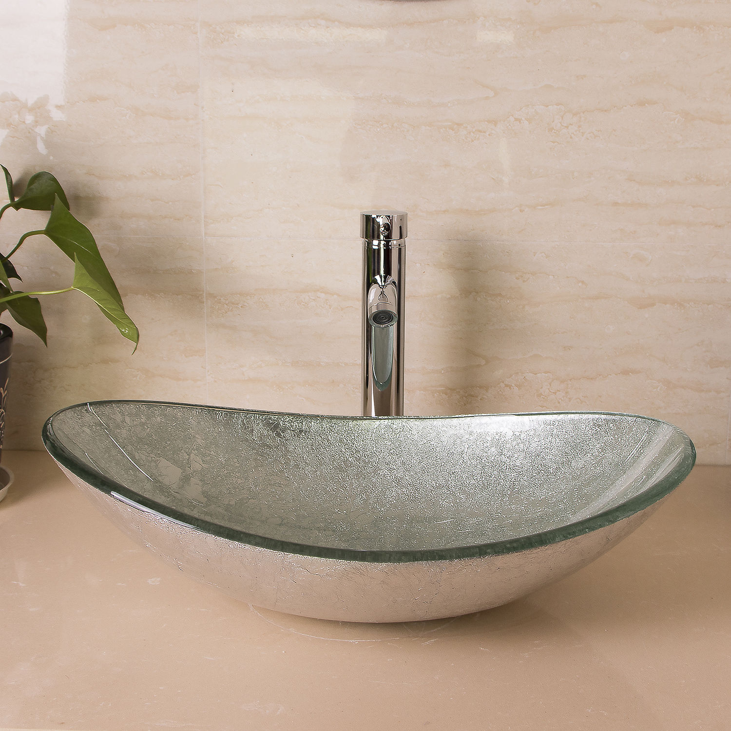 Tuscany Oval Bathroom Glass Sink with Chrome Faucet